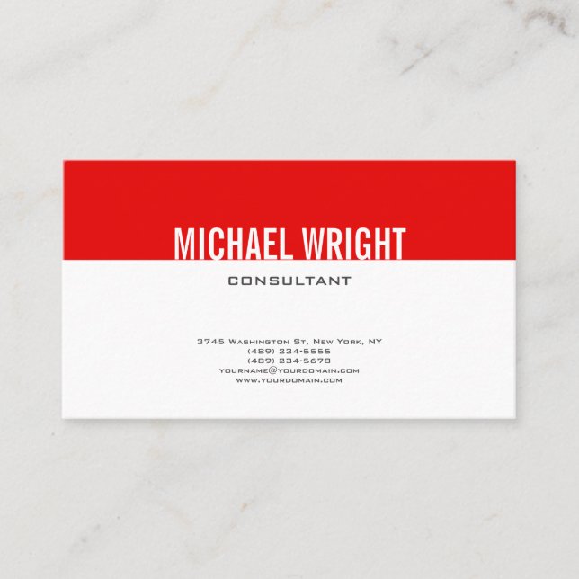 Red White Modern Plain Simple Minimalist Business Card (Front)