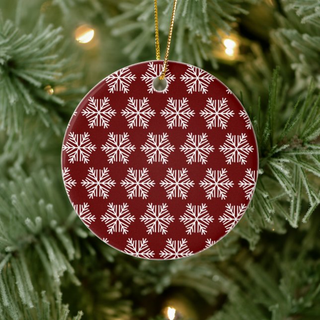 Red White Modern Snowflake Christmas Pattern Ceramic Tree Decoration (Tree)