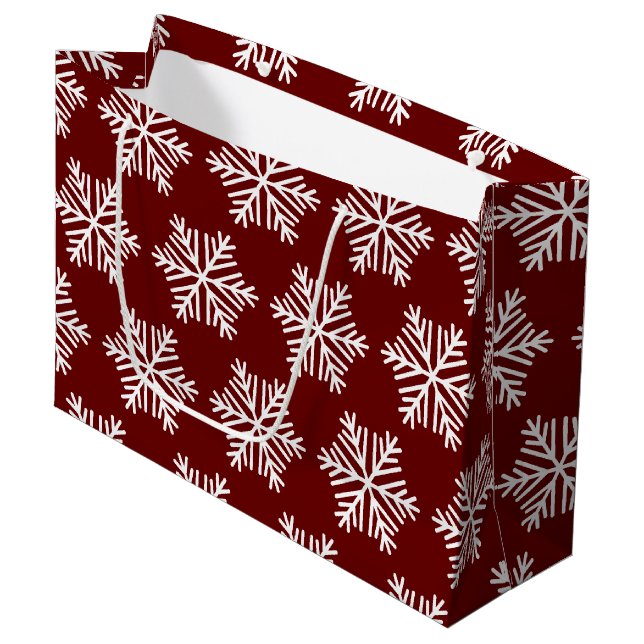 Red White Modern Snowflake Christmas Pattern  Large Gift Bag (Front Angled)
