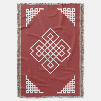 Red & White Mongolian Traditional Pattern Throw Blanket