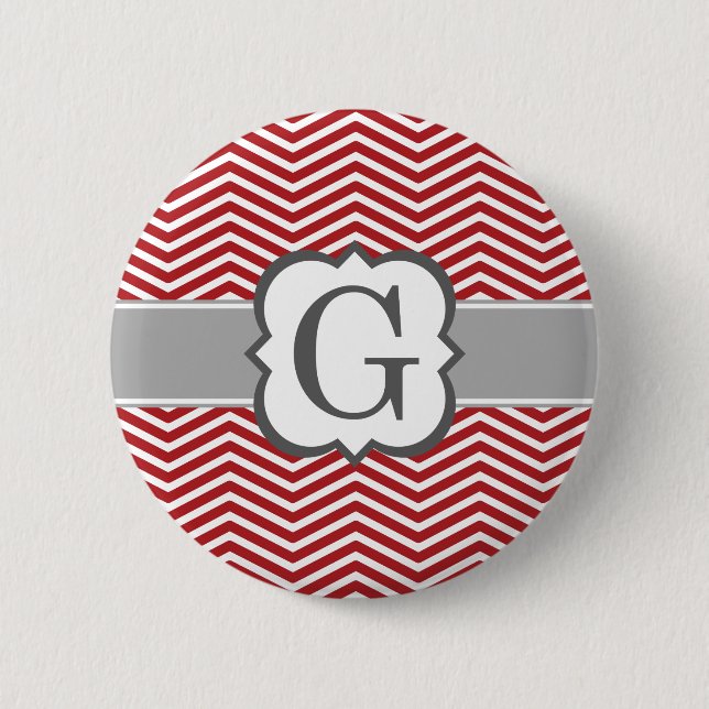 Red White Monogram Letter G Chevron 6 Cm Round Badge (Front)