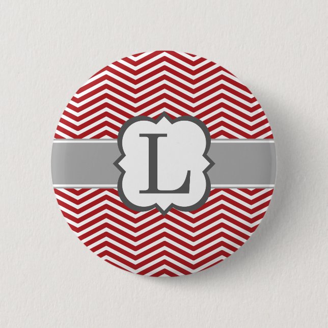 Red White Monogram Letter L Chevron 6 Cm Round Badge (Front)