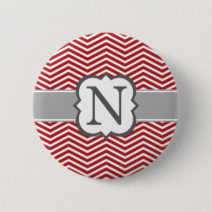 Red White Monogram Letter N Chevron 6 Cm Round Badge