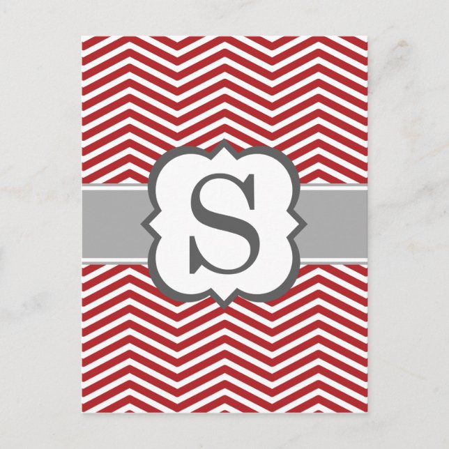 Red White Monogram Letter S Chevron Postcard (Front)