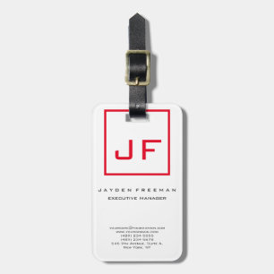 Red White Monogram Modern Minimalist Luggage Tag