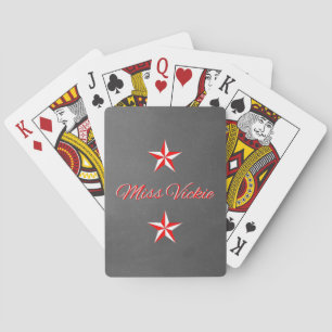 Red & White Monogram on Black Basic Playing Cards