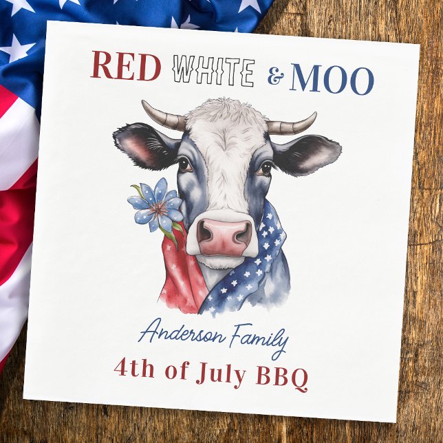 Red White Moo 4th Of July Patriotic Cow Napkin (Creator Uploaded)