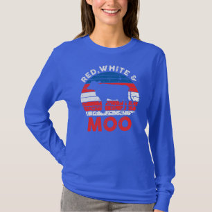Red White Moo Cute American Cow Farmer 4th Of T-Shirt
