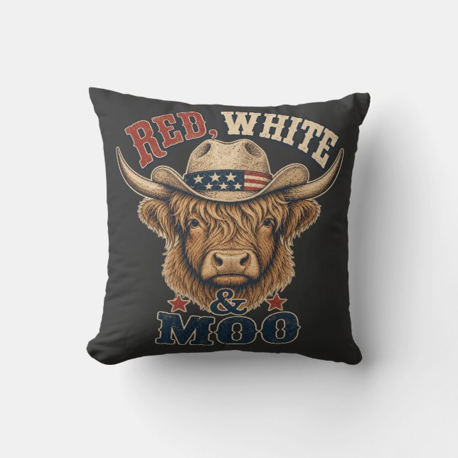 Red, White & Moo Highland Cow  Cushion (Front)