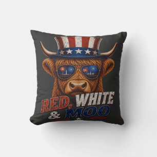 Red White & Moo Highland Cow - Funny 4th of Cushion