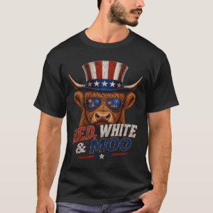 Red White & Moo Highland Cow Shirt - Funny 4th of 