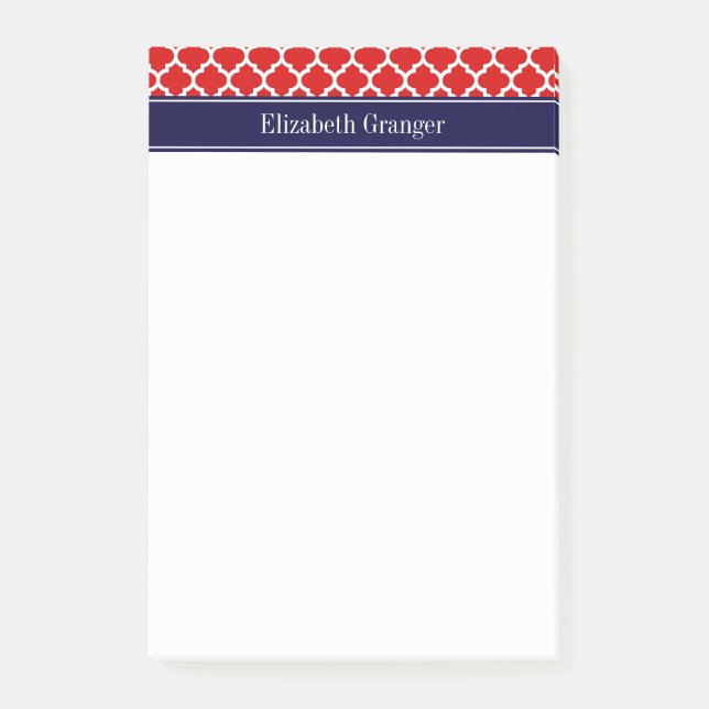 Red White Moroccan #5 Navy Blue Name Monogram Post-it Notes (Front)