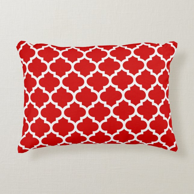 Red White Moroccan Quatrefoil Pattern #5 Decorative Cushion (Front)
