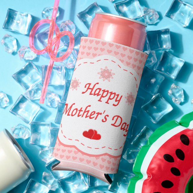 Red white mother's day text with hearts seltzer can cooler (In Situ Summer)