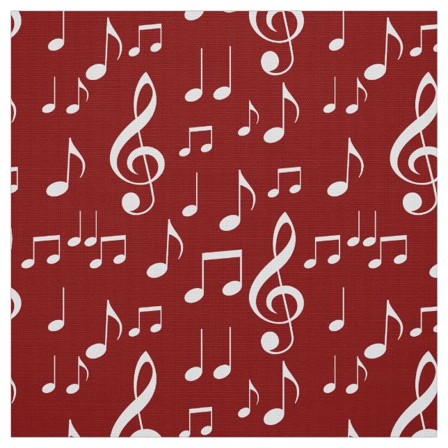 Red white music notes pattern fabric (Swatch)