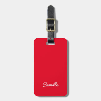Red white name script modern simple luggage tag