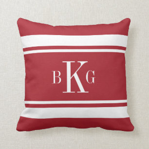 Red White Nautical Stripes Custom Monogram Cushion