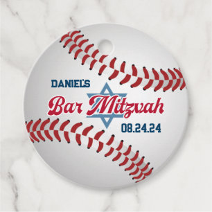 Red, White, Navy Baseball Bar Mitzvah Favour Tags
