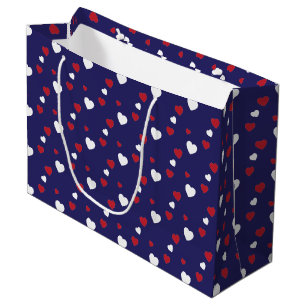 Red, White, Navy Blue Hearts Pattern Large Gift Bag