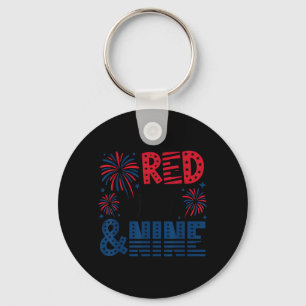 Red White Nine 9th Birthday 4th Of July Key Ring