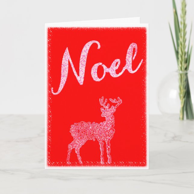 Red & White Noel Folded Christmas Card (Front)