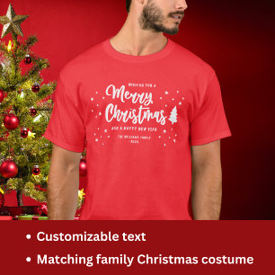 Red White Non Photo Family Name Merry Christmas T-Shirt