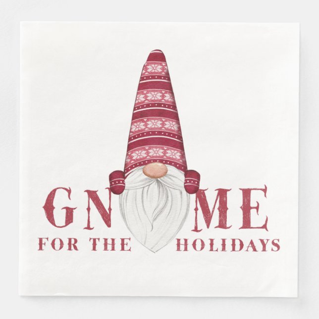 Red & White Nordic | Gnome For the Holidays Napkin (Front)