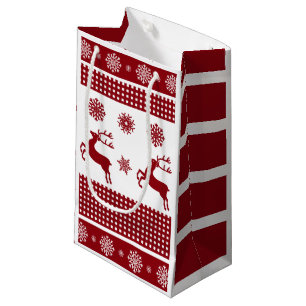 Red & White Nordic Reindeer Christmas Gift Bag