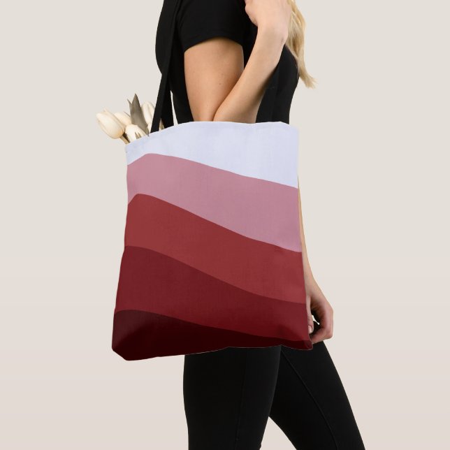 Red White Ombre Wave pattern Tote Bag (Close Up)