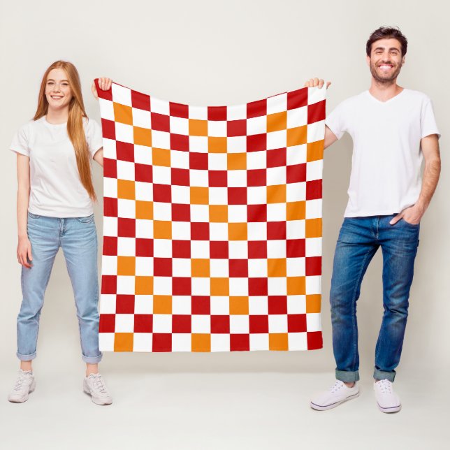 Red White Orange Chequered Pattern Design  Fleece Blanket (In Situ)