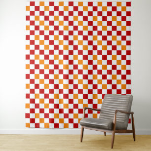 Red White Orange Chequered Pattern Design Tapestry