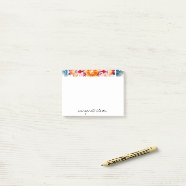 Red White Orange Florals Design Post-it Notes (On Desk)