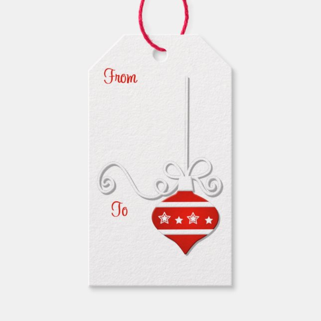 Red White Ornament Gift Tags (Front)
