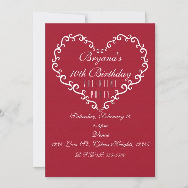 Red & White Ornamental Heart Valentine Invitations (Front)
