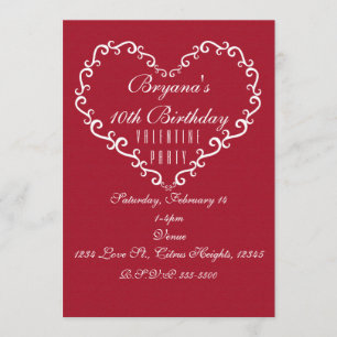 Red & White Ornamental Heart Valentine Invitations