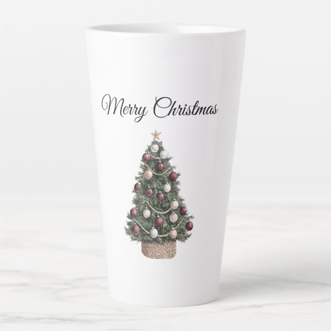 Red White Ornaments Christmas Tree Latte Mug (Front)