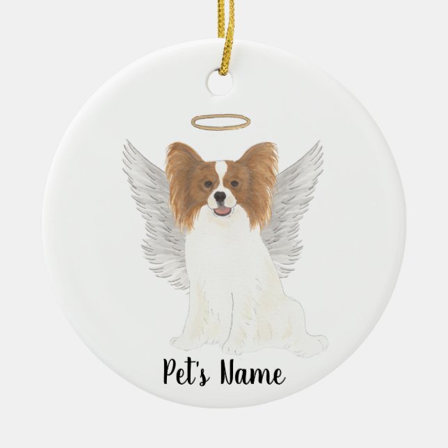 Red & White Papillon Sympathy Memorial Ceramic Tree Decoration (Front)