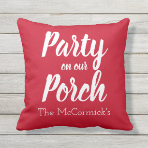 Red White Patio Porch Party Summer Personalised Cushion