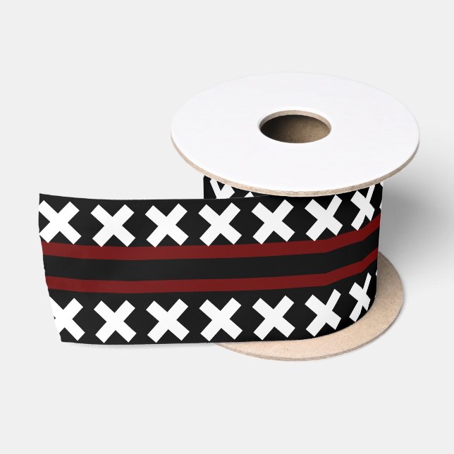 Red White Pattern Satin Ribbon (Spool)