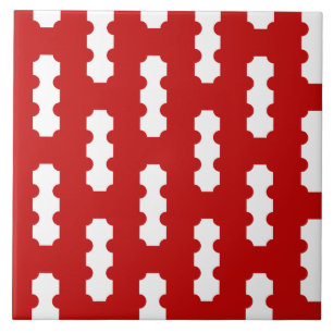 Red White Pattern XXI Ceramic Tile