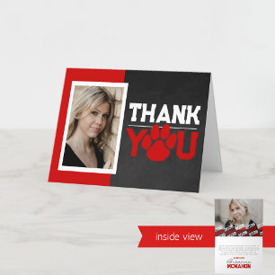Red & White Paw Print Graduation 2 Photo Folding Thank You Card
