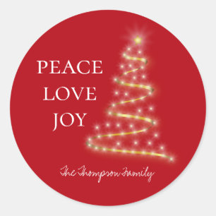 Red White Peace Love Joy Holiday Classic Round Sticker