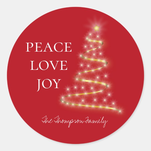Red White Peace Love Joy Holiday Classic Round Sticker (Front)