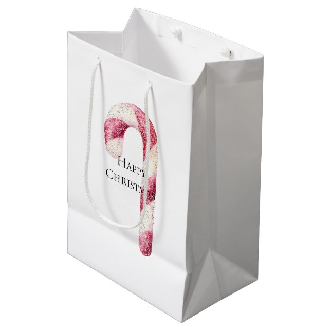 Red White Peppermint Candy Canes Medium Gift Bag (Front Angled)