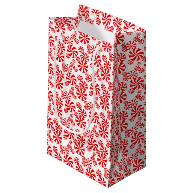 Red White Peppermint Candy Holdiay Pattern Small Gift Bag (Front Angled)