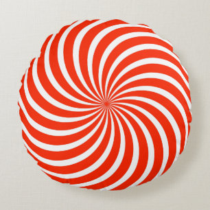 Red & White Peppermint Candy Holiday Christmas Round Cushion