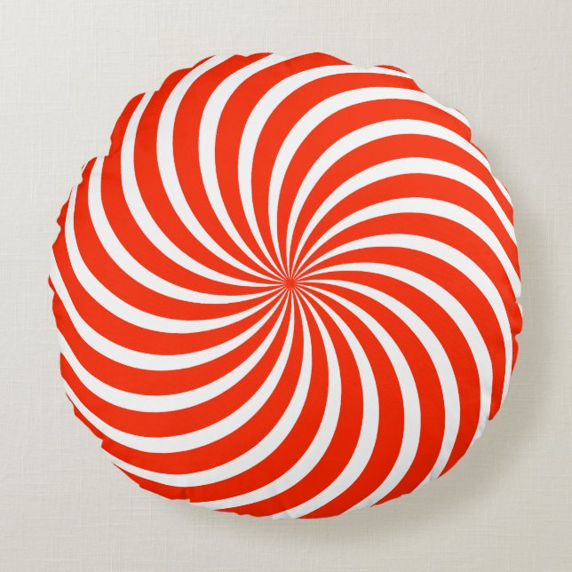 Red & White Peppermint Candy Holiday Christmas  Round Cushion (Front)