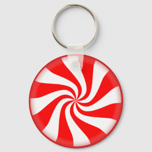 Red White Peppermint Candy Key Ring