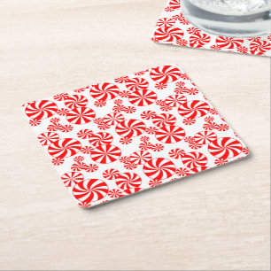 Red White Peppermint Candy Pattern Paper Coaster