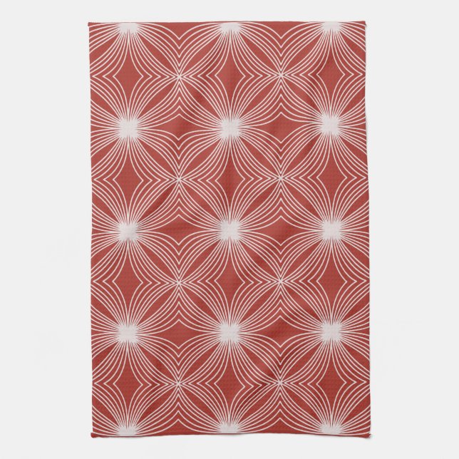 Red White peppermint candy starburst Festive Tea Towel (Vertical)